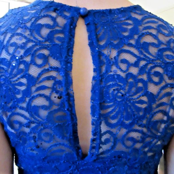 Quiz Womens 4 Blue Mini Dress Lace Sequins Sexy British PROM Stylish Gorgeous - Picture 9 of 16
